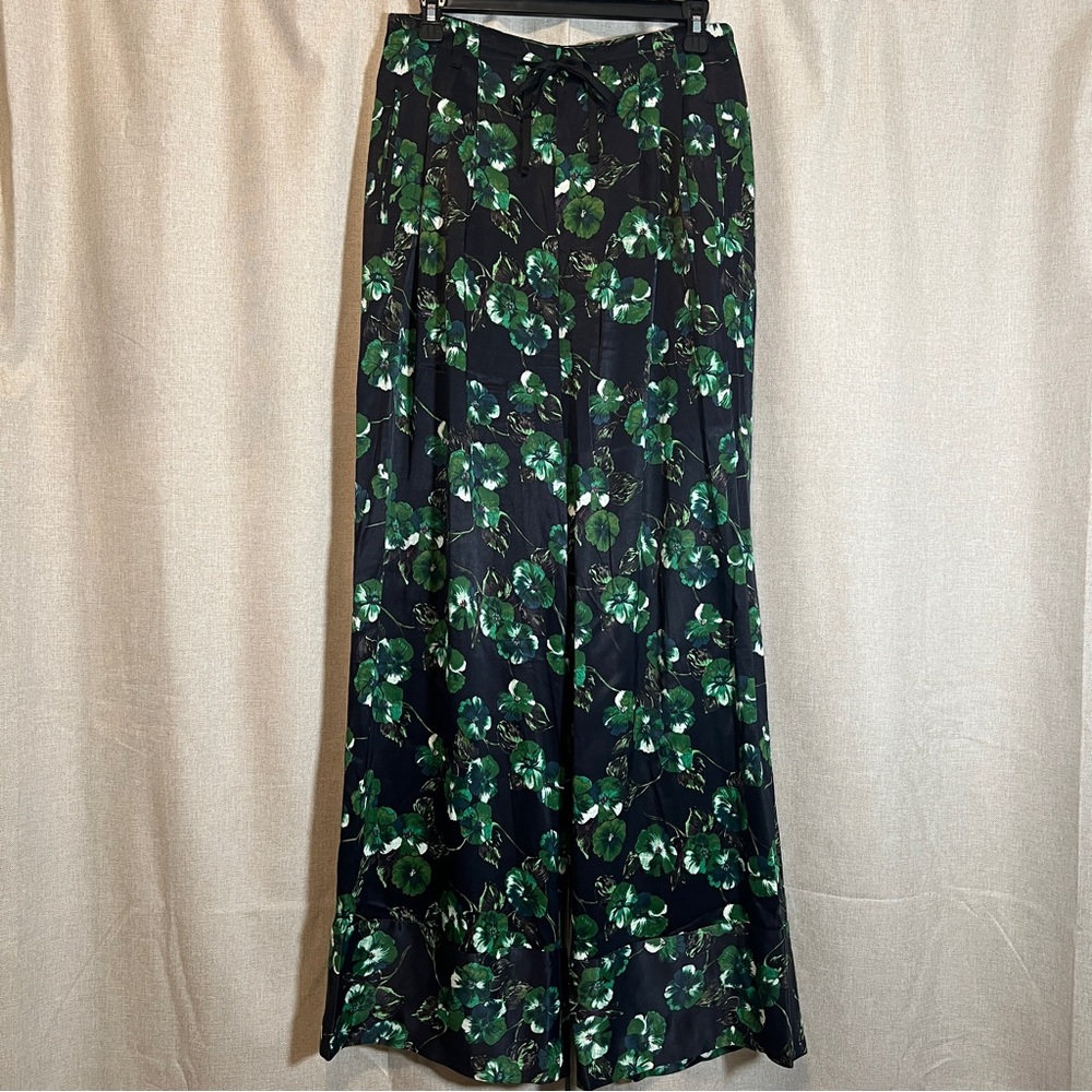 Elevenses Anthropologie Floral Botanical Silken Wide-Leg Pant Pleated Size 2 - Picture 2 of 8
